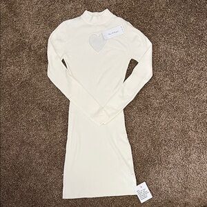 Cream Long Sleeve Ribbed Dress
